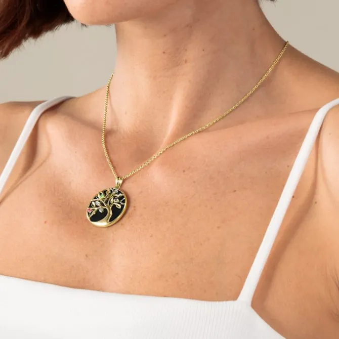 Onxy Collier "Lebensbaum" Silber 925 vergoldet Farbsteine Zirkonia