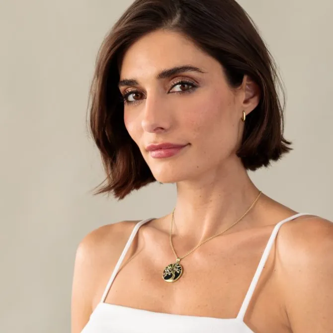 Onxy Collier "Lebensbaum" Silber 925 vergoldet Farbsteine Zirkonia