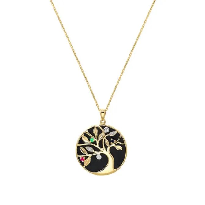 Onxy Collier "Lebensbaum" Silber 925 vergoldet Farbsteine Zirkonia