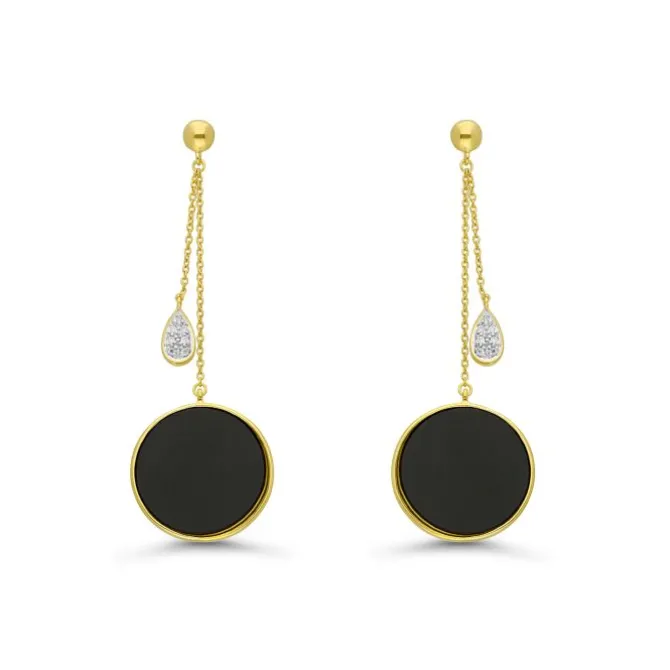Onyx Ohrringe Silber 925 vergoldet Zirkonia