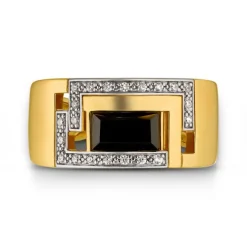 Onyx Ring Silber 925 vergoldet Zirkonia