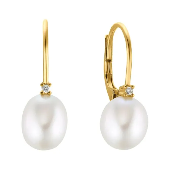 Perlen Brillant Ohrhänger Gold 585