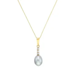 Perlen Collier Gold 585 Zirkonia