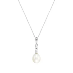 Perlen Collier Wei&szlig;gold 585 Zirkonia