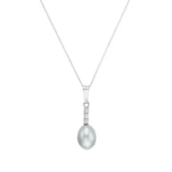 Perlen Collier Wei&szlig;gold 585 Zirkonia
