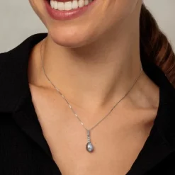 Perlen Collier Wei&szlig;gold 585 Zirkonia