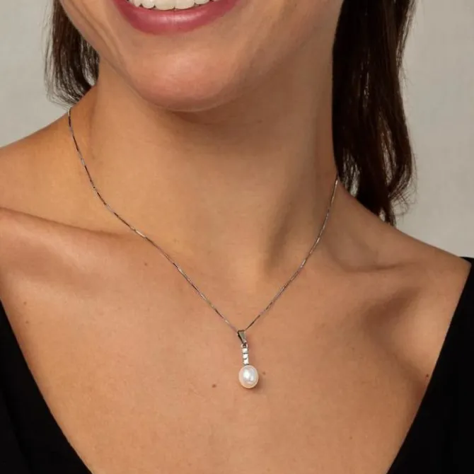 Perlen Collier Weißgold 585 Zirkonia