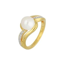 Perlen Ring Silber 925 vergoldet Zirkonia