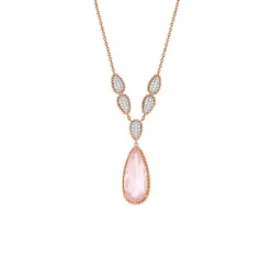 Rosenquarz Collier Silber 925 ros&eacute; vergoldet Zirkonia