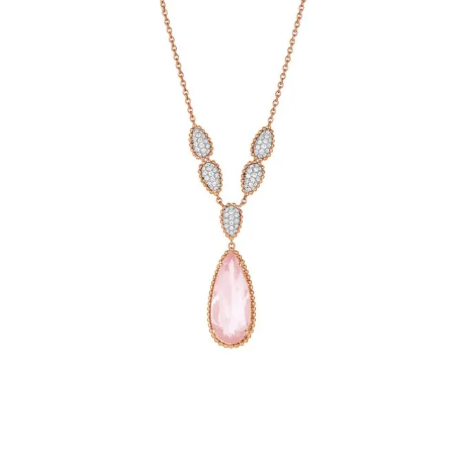 Rosenquarz Collier Silber 925 rosé vergoldet Zirkonia