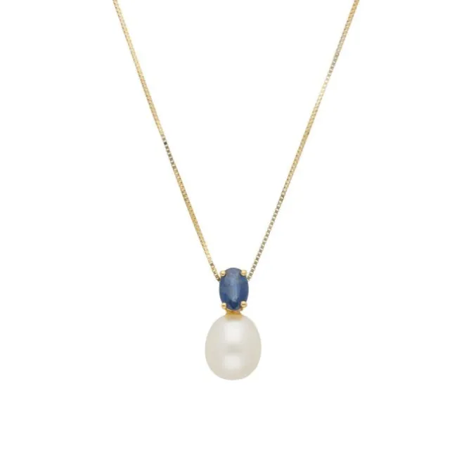 Saphir Kulturperlen Collier Gold 585