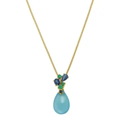 Saphir Smaragd Chalcedon Anh&auml;nger Gold 585