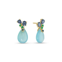 Saphir Smaragd Chalcedon Ohrstecker Gold 585