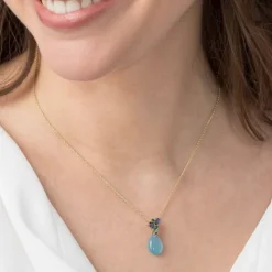 Saphir Smaragd Chalcedon Anh&auml;nger Gold 585