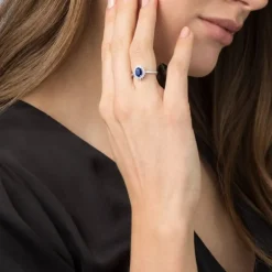 Saphir Verlobungsring Wei&szlig;gold 585 Brillanten 0,25 ct.