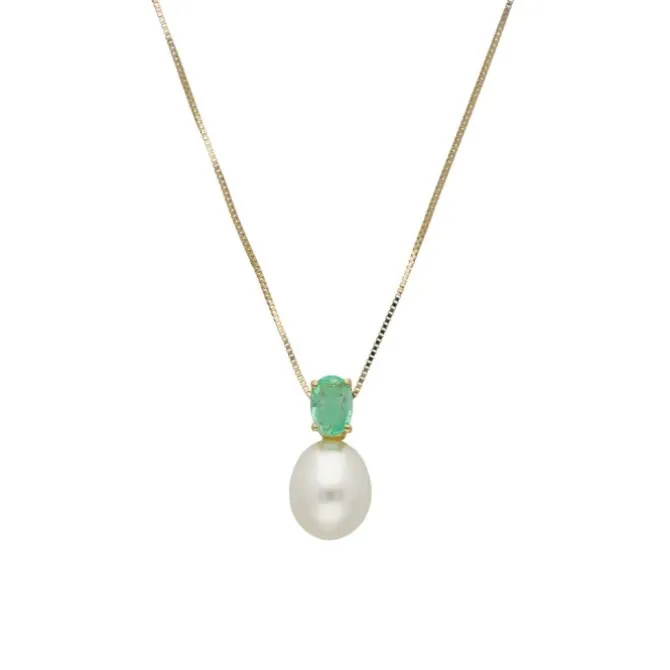 Smaragd Perlen Collier Gold 585
