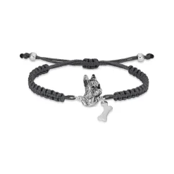 Textil Armband "Franz&ouml;sische Bulldogge" Silber 925