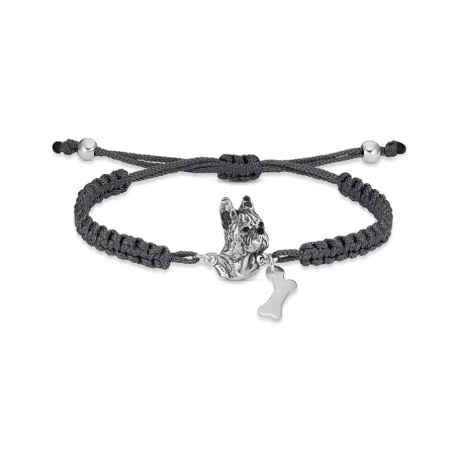 Textil Armband "Französische Bulldogge" Silber 925